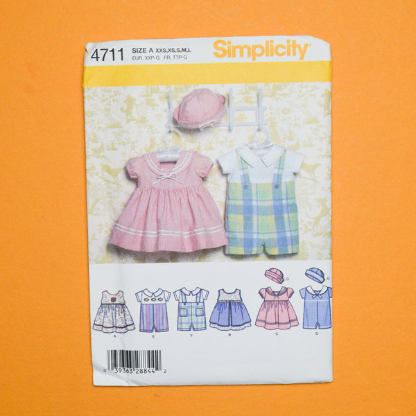 Simplicity 4711 Baby Clothing Sewing Pattern Size A (XXS-L)