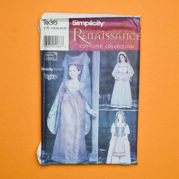 Simplicity 9836 Renaissance Children's Costumes Sewing Pattern Size A (7-14)