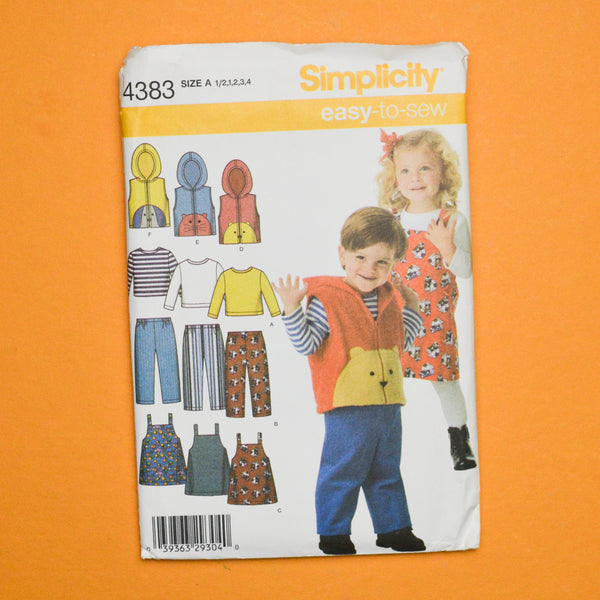 Simplicity Easy-To-Sew 4383 Toddler Clothing Sewing Pattern Size A (1/2 - 4)