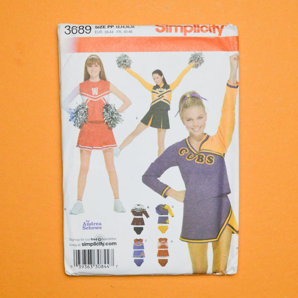 Simplicity 3689 Cheerleading Outfit Sewing Pattern Size PP (12-18)