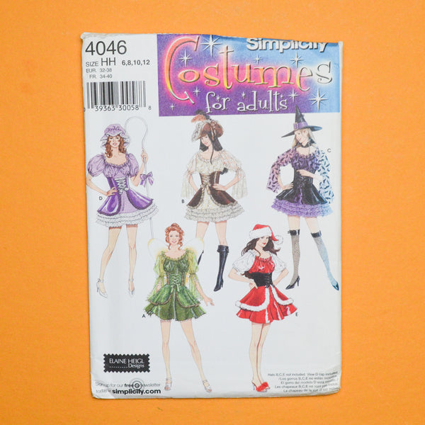 Simplicity 4046 Adult Costume Sewing Pattern Size HH (6-12)