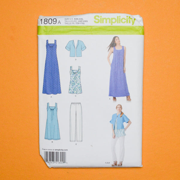 Simplicity 1809 Dress, Pants + Top Sewing Pattern (XXS-XXL)