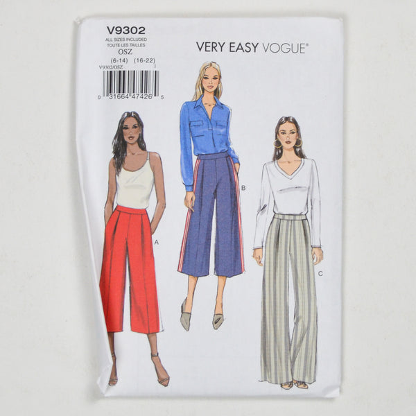 Very Easy Vogue V9302 Pants Sewing Pattern Size OSZ (6-22) – Make & Mend