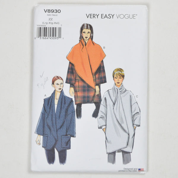 Very Easy Vogue V8930 Jacket Sewing Pattern Size ZZ (L-XXL)
