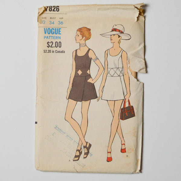 Vintage Vogue Pattern 7826 Dress + Shorts Sewing Pattern Size 12