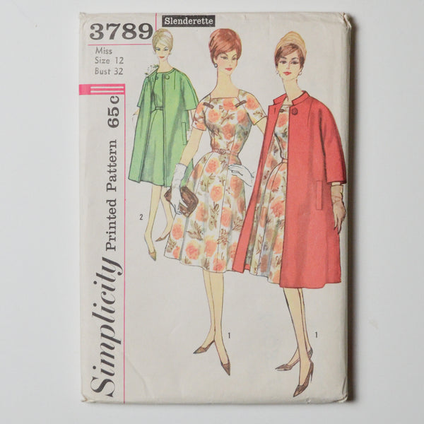 Vintage Simplicity 3789 Dress + Coat Sewing Pattern Size 12