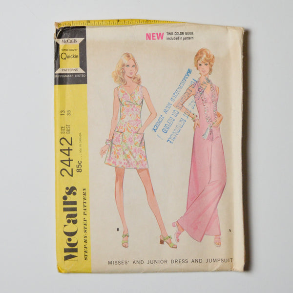 Vintage McCall's 2442 Dress + Jumpsuit Sewing Pattern Size 13