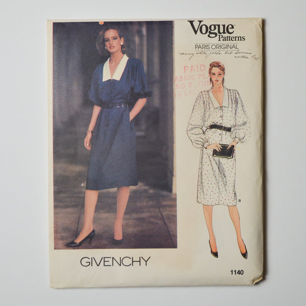 Vogue Patterns Paris Original GIvenchy 1140 Dress Sewing Pattern Size 12