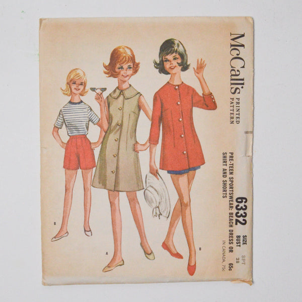 McCall's 6332 Pre-Teen Sportswear Beach Dress or Shirt + Shorts Sewing Make & Mend McCall's 6332 Pre-Teen Sportswear Beach Dress or Shirt + Shorts Sewing Make & Mend