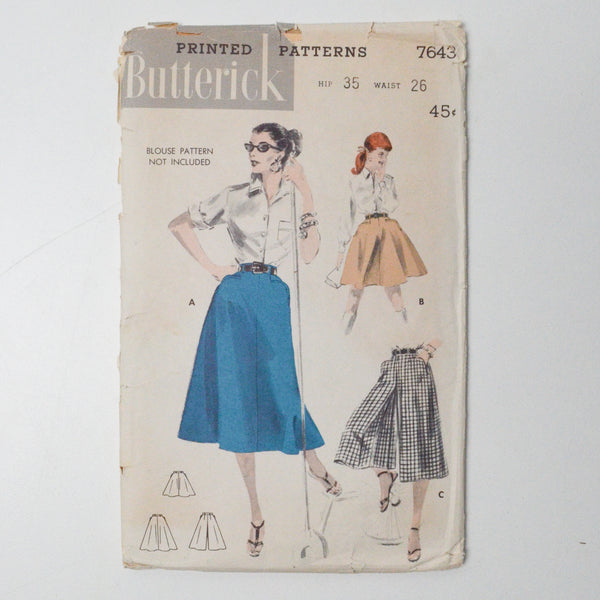 Butterick 7643 Skirt Sewing Pattern - Hip 35 Waist 26