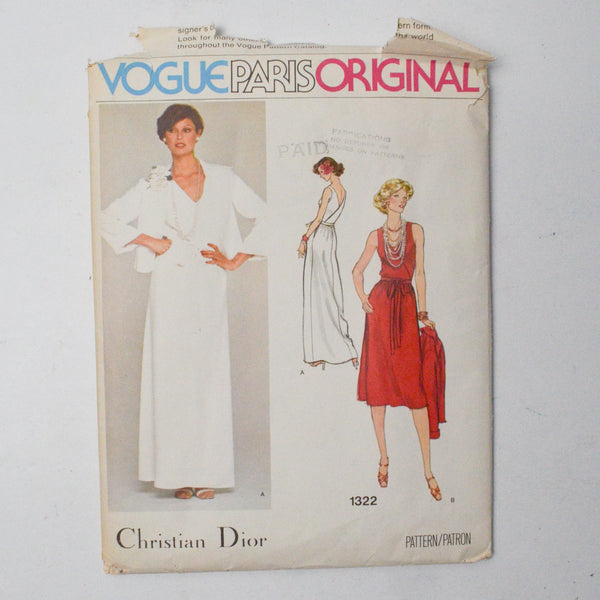 Vogue Christian Dior 1322 Dress Sewing Pattern - Size 12