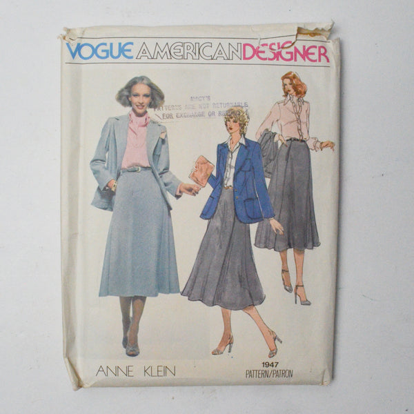 Vogue Anne Klein 1947 Jacket + Skirt Sewing Pattern - Size 10