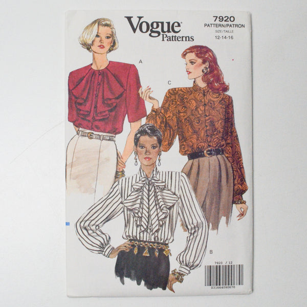 Vogue 7920 Blouse Sewing Pattern - Size 12-16