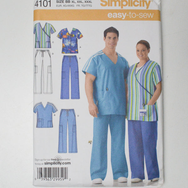 Simplicity 4101 Scrubs Sewing Pattern Size BB (XL-XXXL)