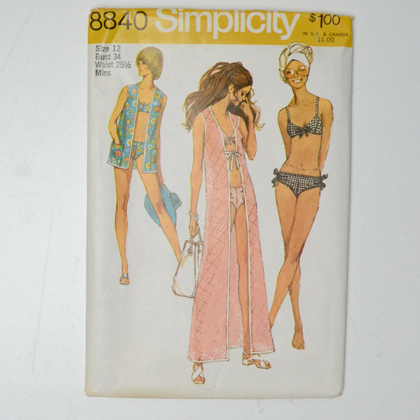 Simplicity 8840 Beach Coverup + Bikini Sewing Pattern Size 12