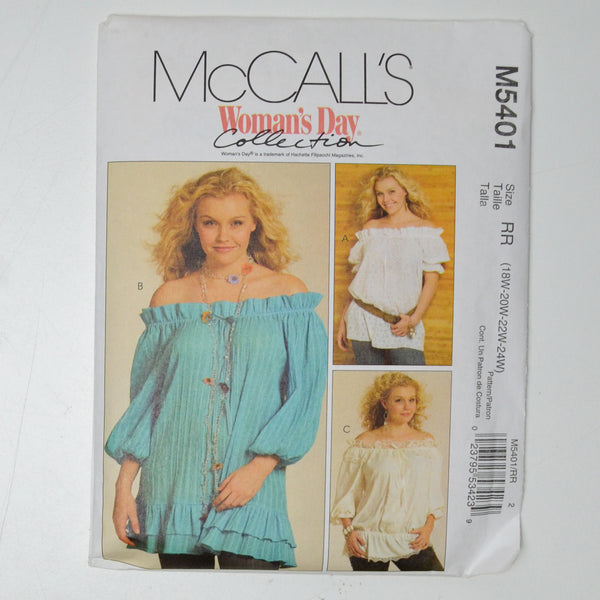 McCall's M5401 Top + Belt Sewing Pattern Size RR (18W-24W)