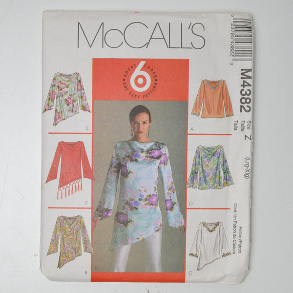 McCall's M4382 Tops + Tunics Sewing Pattern Size Z (L-XL)