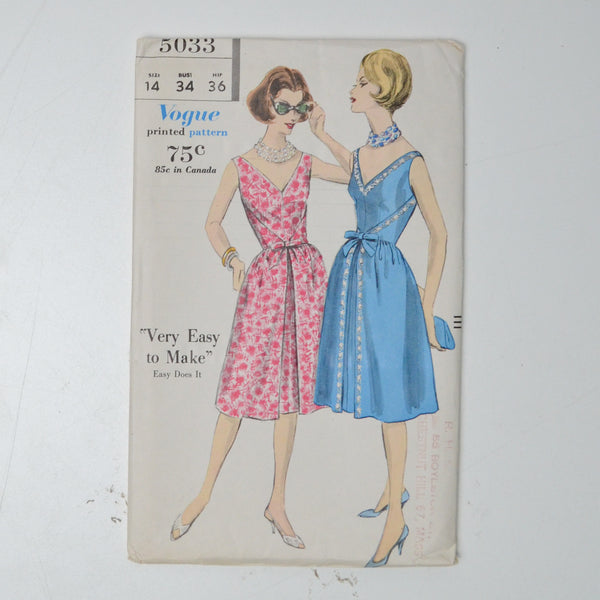 Vogue 5033 One Piece Dress Sewing Pattern Size 14