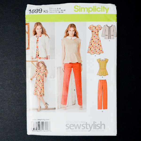 Simplicity 1699 Dress, Cardigan, Top + Pants Sewing Pattern - Size K5 (8-16)