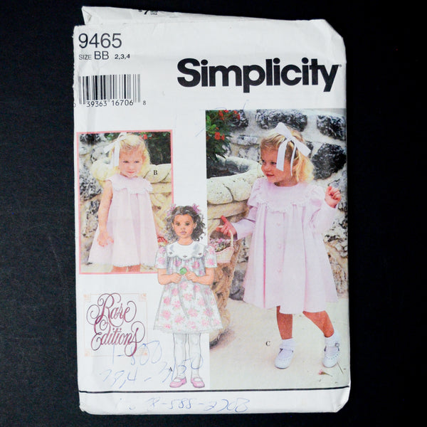 Simplicity 9465 Children's Dress Sewing Pattern - Size BB (2-4)