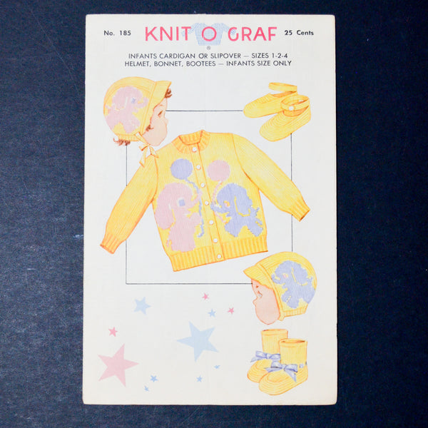 Knit O Graf No. 185 Infants Cardigan or Slipover Knitting Pattern - Size 1-4