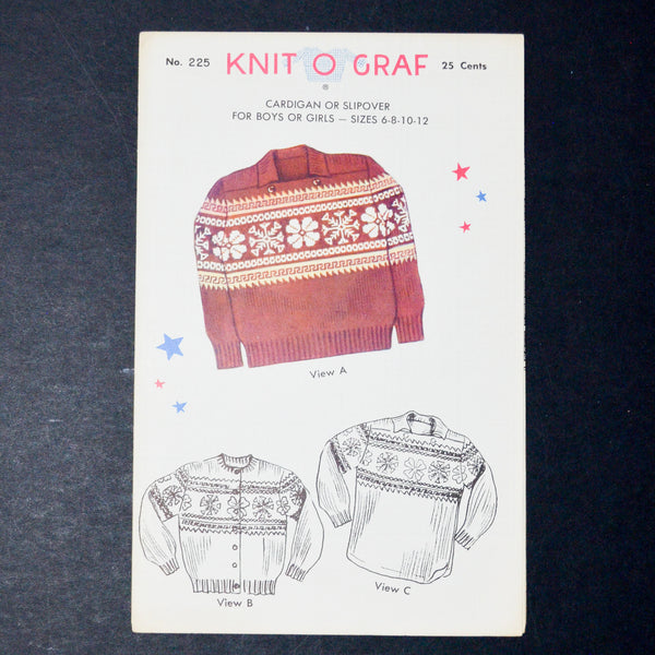 Knit O Graf No. 225 Kids Cardigan or Slipover Knitting Pattern - Size 6-12