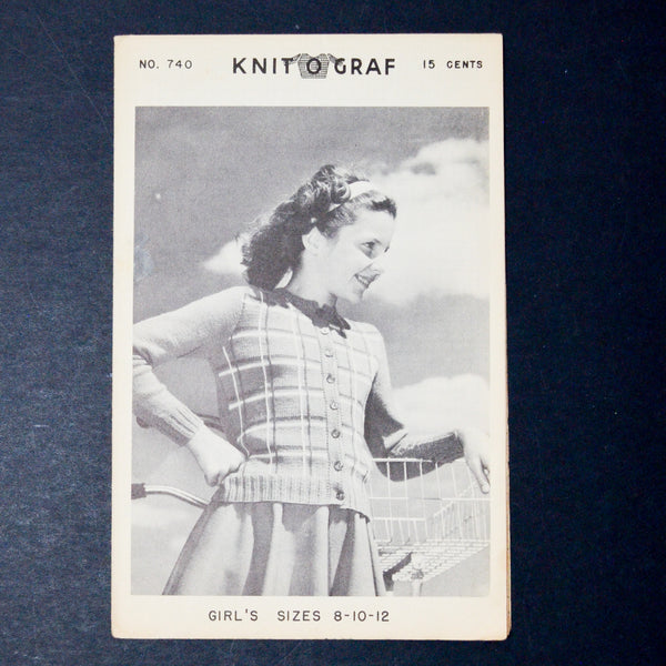 Knit O Graf No. 740 Girls Sweater Knitting Pattern - Size 8-12