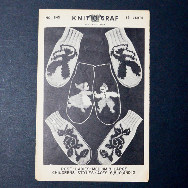 Knit O Graf No. 845 Ladies and Children's Mittens Knitting Pattern