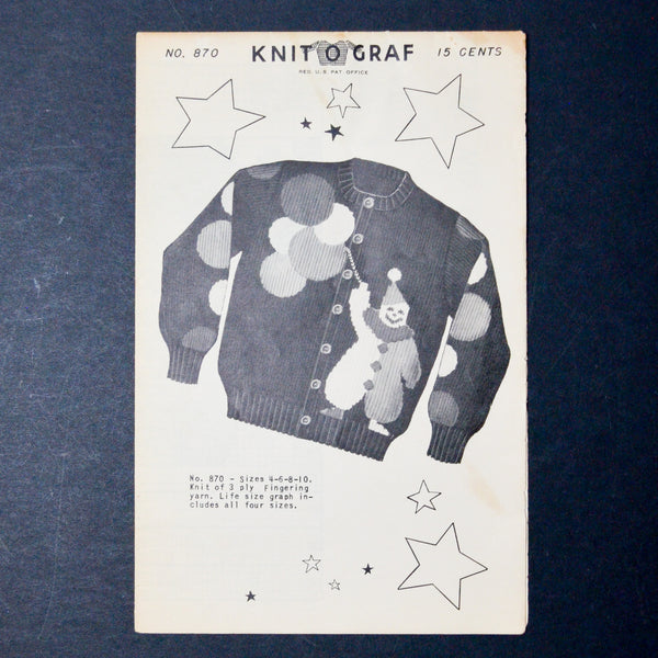 Knit O Graf No. 870 Clown Sweater Knitting Pattern - Size 4-10