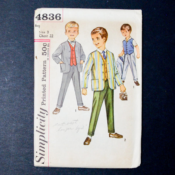 Simplicity 4836 Boys Suit Sewing Pattern - Size 3