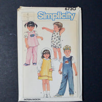 Simplicity 6730 Child's Pullover Sundress, Jumper, Top, Overalls, and Pants Sewing Pattern - Size 4