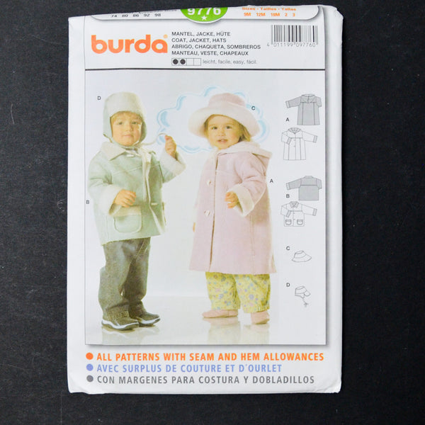 Burda 9776 Toddler Coat, Jacket + Hat Sewing Pattern