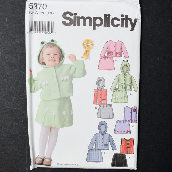 Simplicity 5370 Toddler's Jacket, Vest + Skirt Sewing Pattern - Size A (1/2-4)