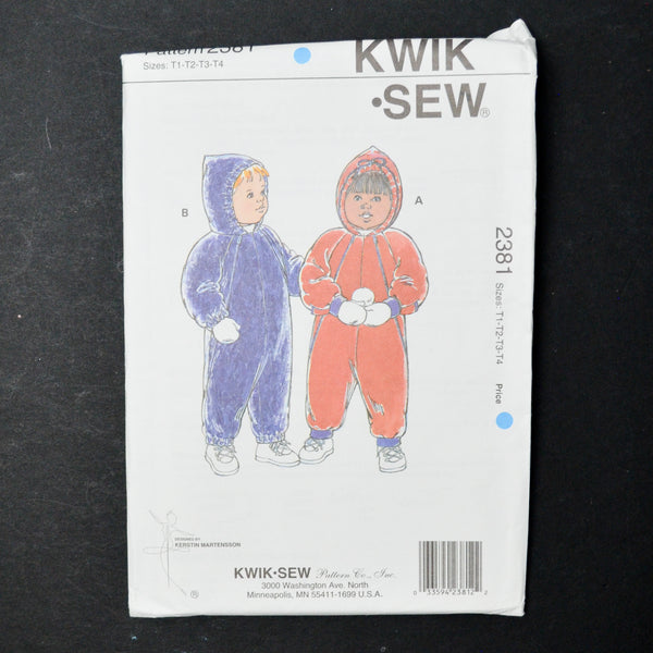 Kwik Sew 2381 Toddler Snowsuit Sewing Pattern - (T1-T4)