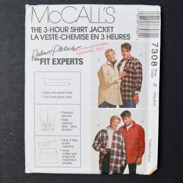 McCall's 7308 Shirt Jacket Sewing Pattern - Size Z (XL-XXL)