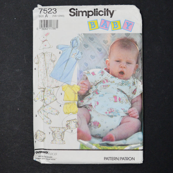 Simplicity 7523 Baby Clothing Sewing Pattern - Size A (NB-12M)