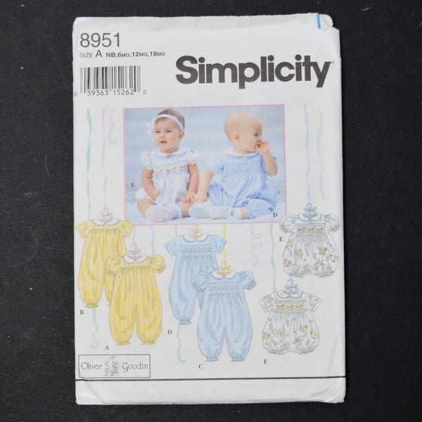 Simplicity 8951 Baby Onesie Sewing Pattern - Size A (NB-18M)