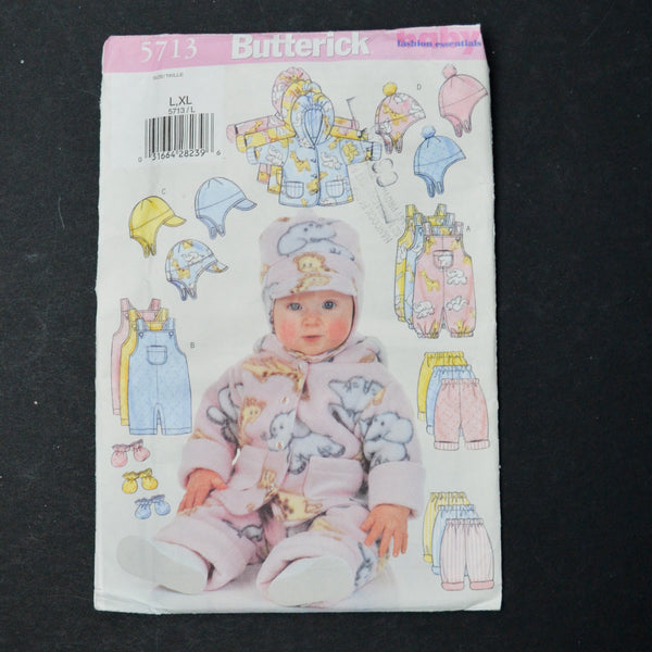 Butterick 5713 Infants' Jacket, Overalls, Pants, Hat + Mittens Sewing Pattern - L-XL