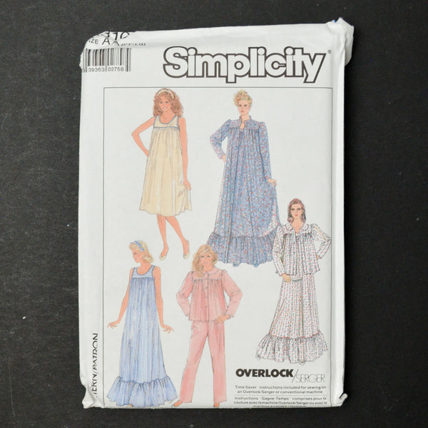 Simplicity 8310 Nightgown + Robe Sewing Pattern - Size AA (PT-L)