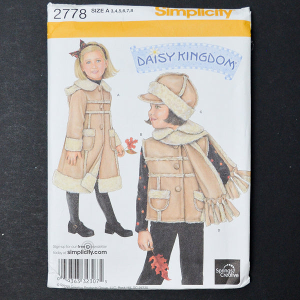 Simplicity 2778 Child's Coat, Vest, Scarf + Hat Sewing Pattern - Size A (3-8)