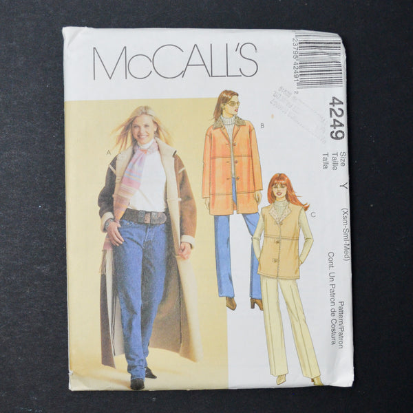 McCall's 4249 Coat, Jacket + Vest Sewing Pattern - Size Y (XS-M)