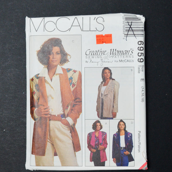 McCall's 6959 Unlined Jacket Sewing Pattern - Size E (14-18)