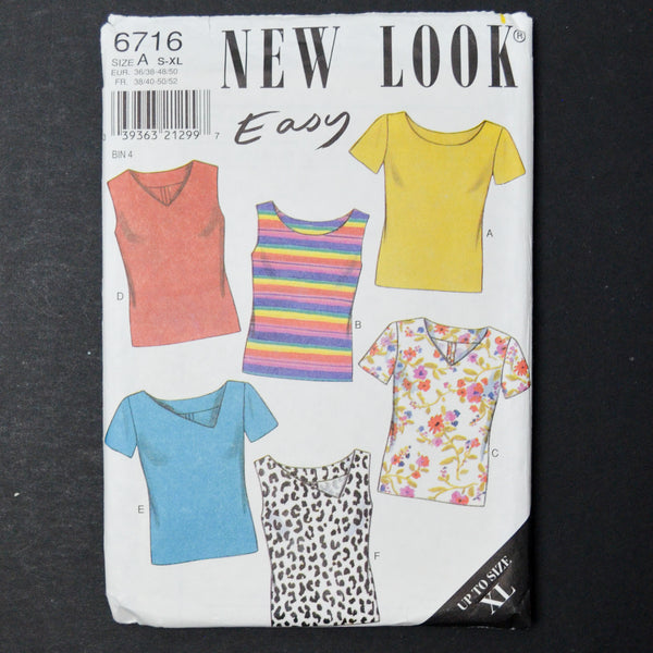 New Look 6716 Tops Sewing Pattern - Size A (S-XL)
