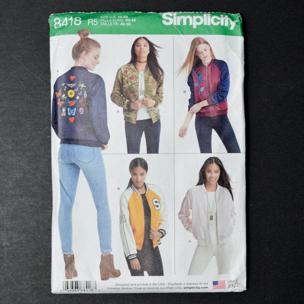Simplicity 8418 Misses' Lined Bomber Jacket Sewing Pattern - Size D5 (4-12) Size R5 (14-22)