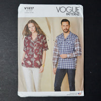 Vogue V1827 Unisex Shirts Sewing Pattern - Size A (S-XXL)