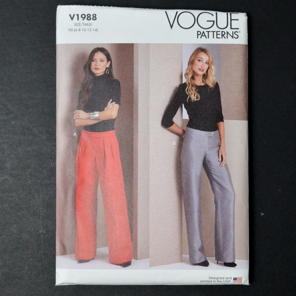 Vogue V1988 Misses' Pants Sewing Pattern - Size H5 (6-14)