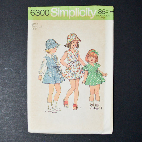 Simplicity 6300 Child's Front-Wrap Dress or Jumper and Hat Sewing Pattern - Size 4