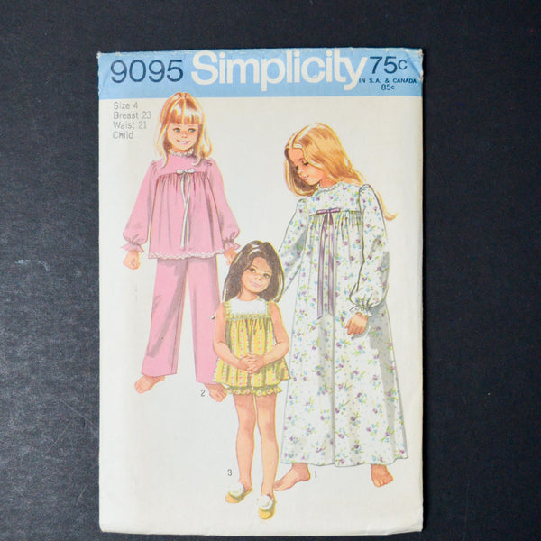 Simplicity 9095 Child's and Girls' Pajamas in Two Lengths and Nightgown Sewing Pattern - Size 4