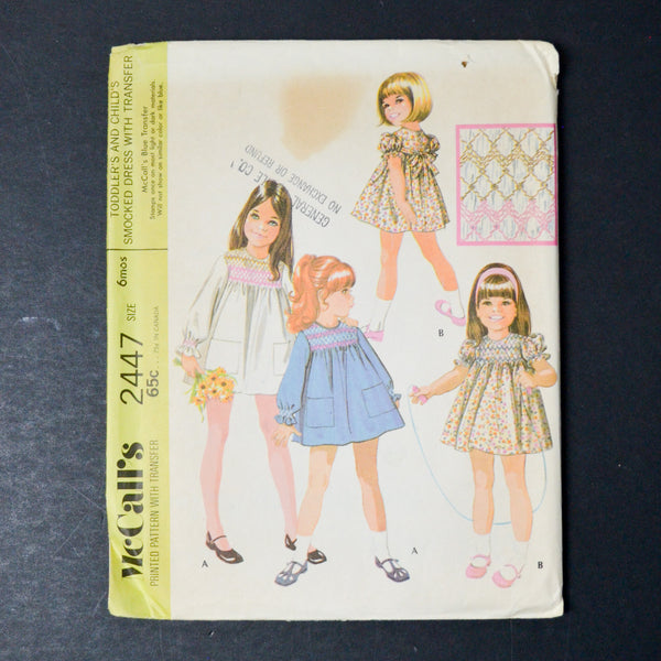 McCall's 2447 Toddler's and Child's Smocked Dress with Transfer Sewing Pattern - Size 6 Months