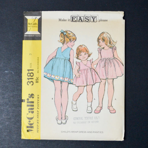 McCall's 3181 Child's Wrap Dress and Panties Sewing Pattern - Size 3